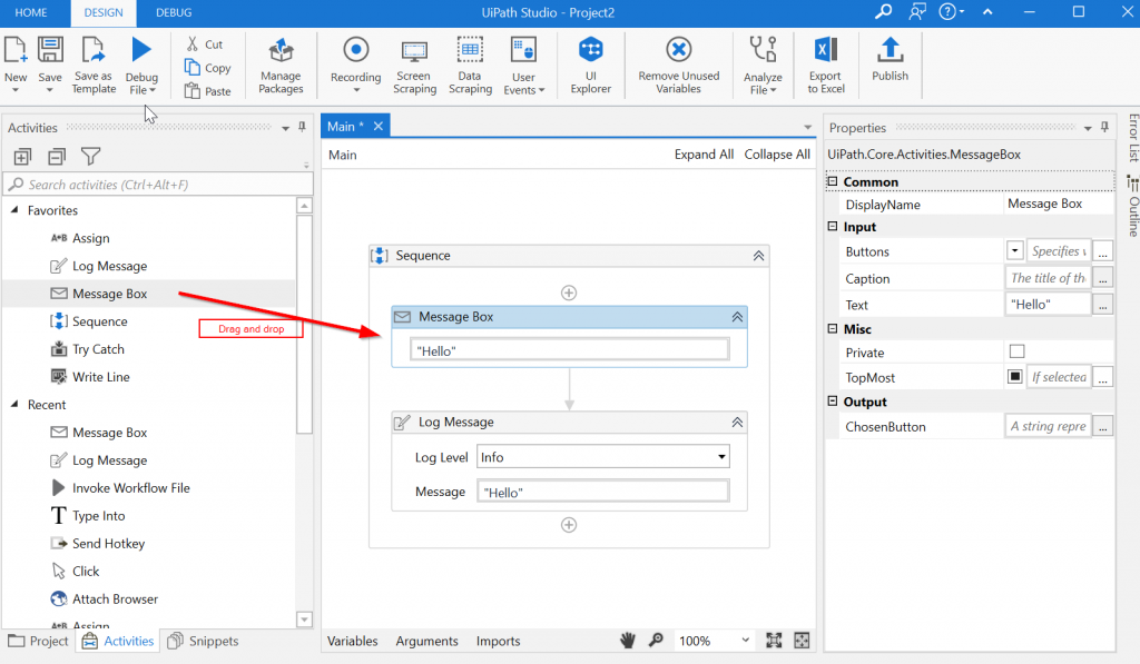 UiPath RPA Studio Simple example